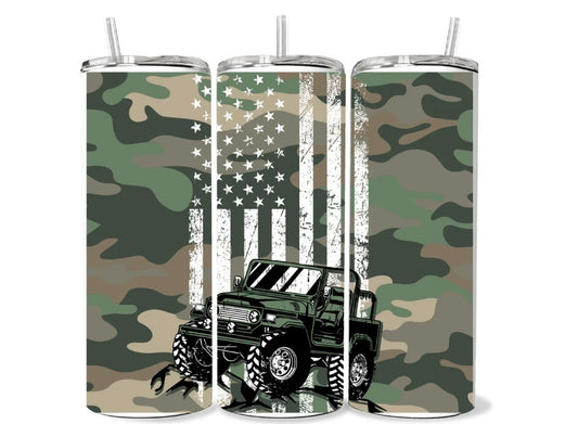 Camo Jeep with Flag