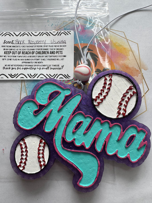 Aqua mama baseball car freshie || Black Raspberry Vanilla scented