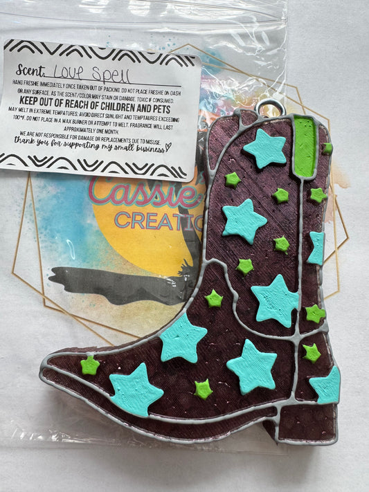 Purple boot w/ teal stars || Love Spell scented