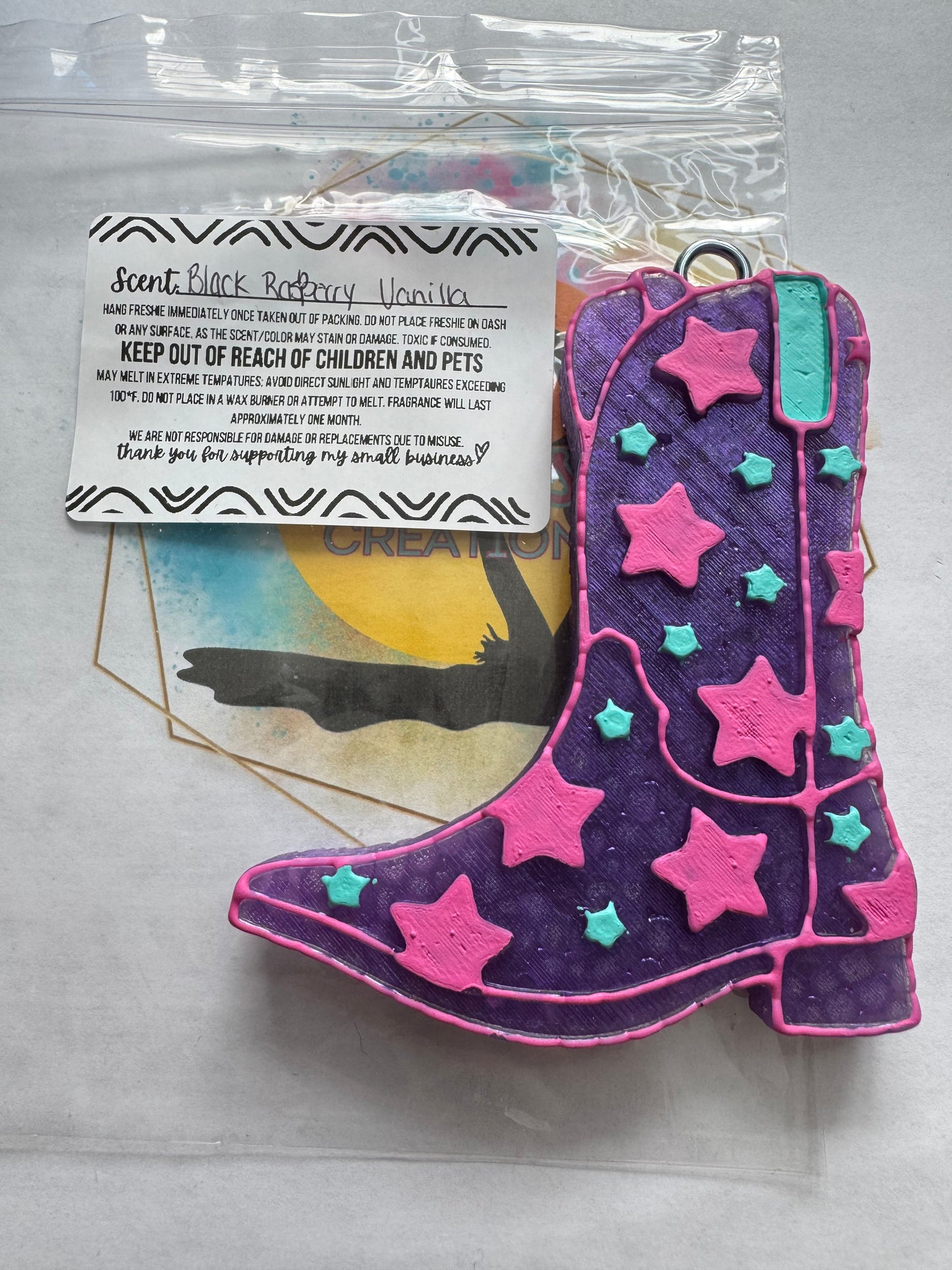 Purple Boot car freshie || Black Raspberry Vanilla scented