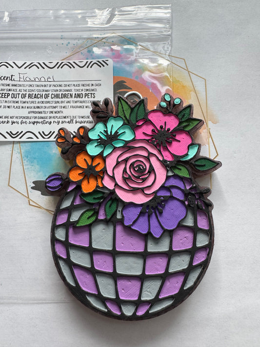 Purple disco flowers car freshie || Flannel scented