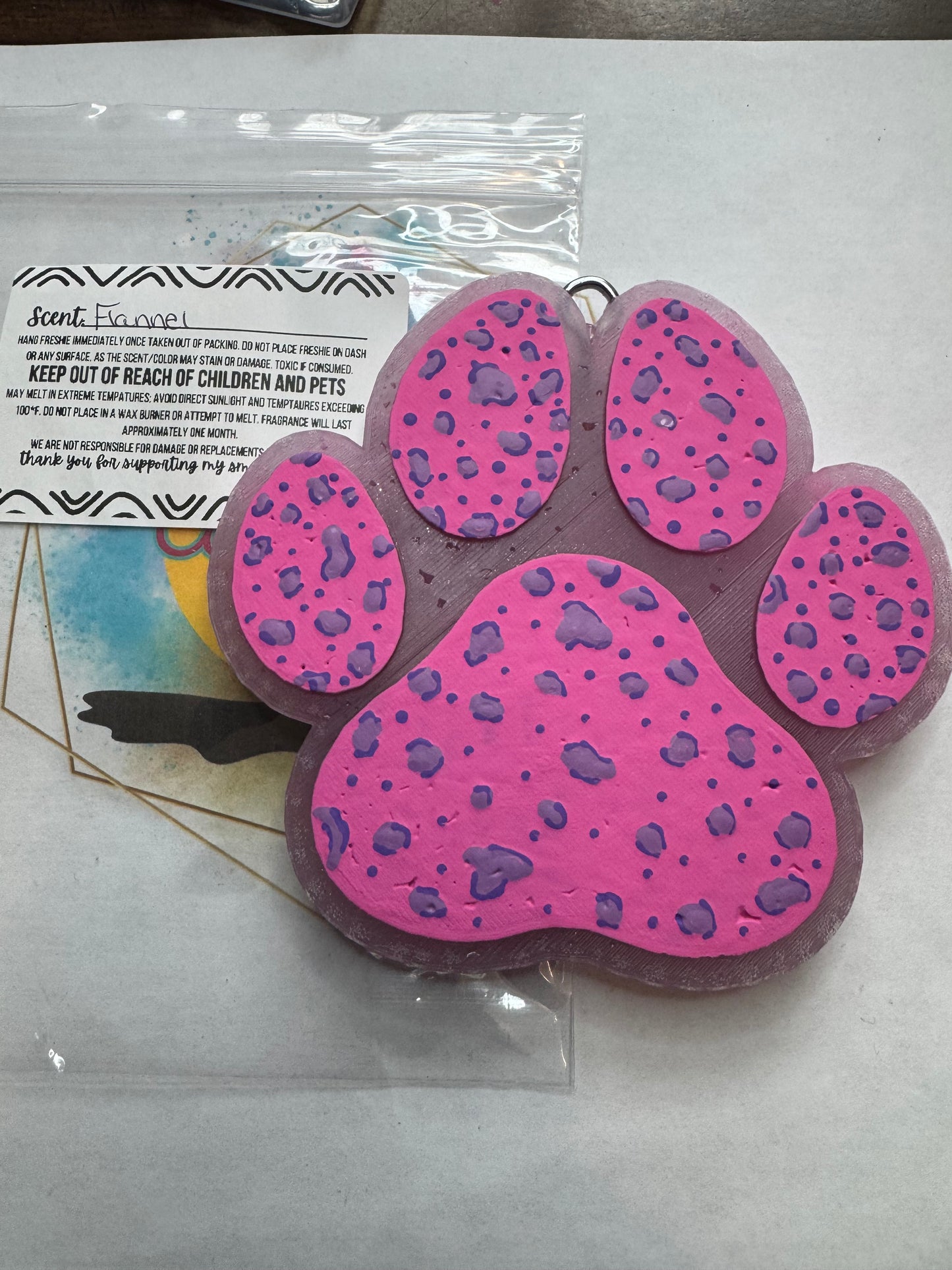 Pink leopard paw print car freshie|| flannel scented