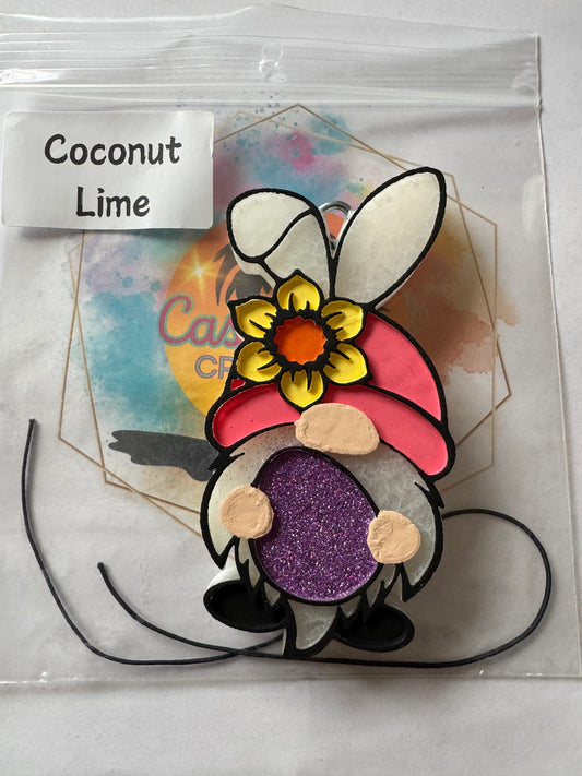 Gnome w/ purple egg car freshie || Coconut Lime