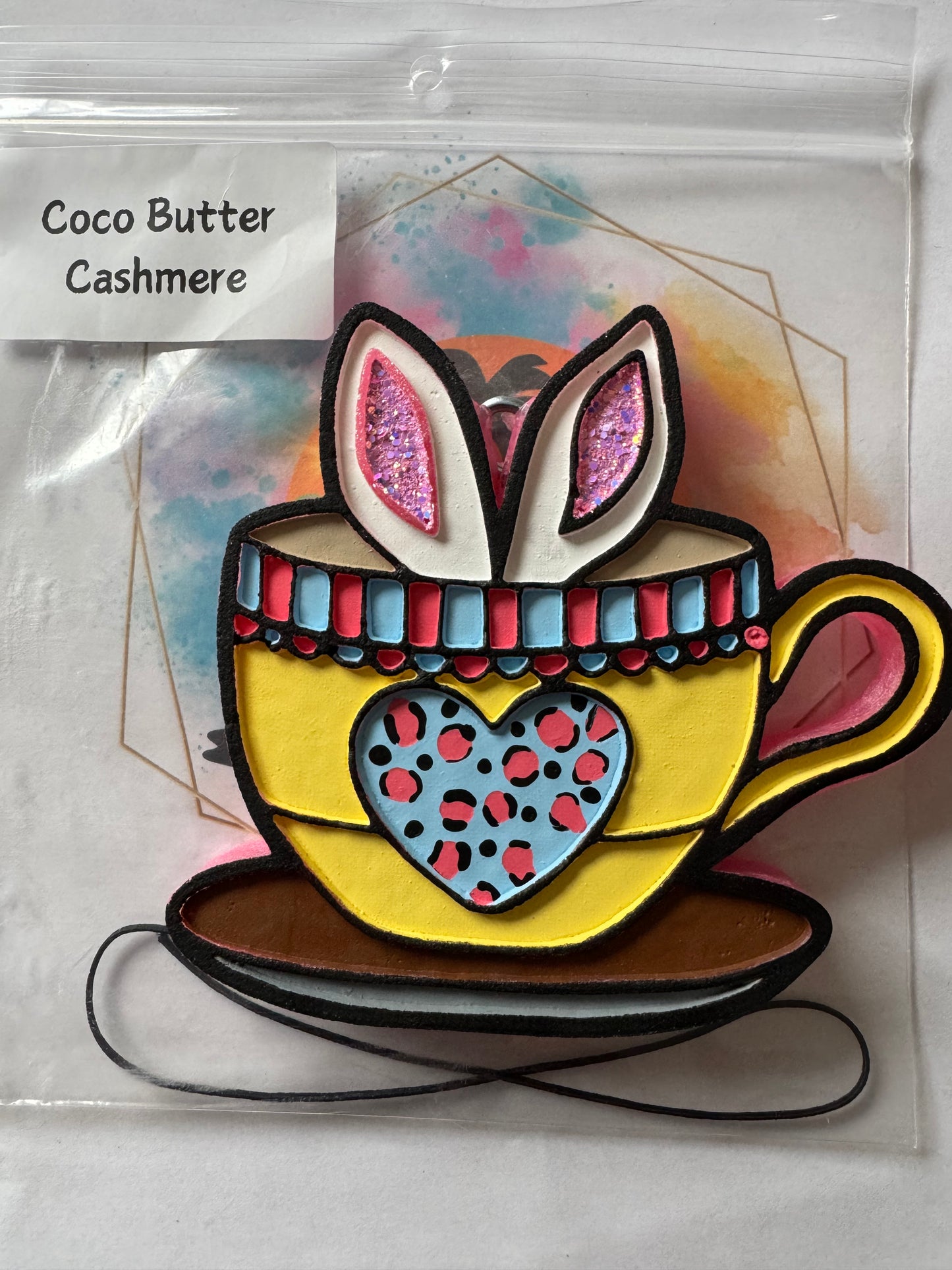 Bunny in yellow cup car freshie || Coco Butter Cashmere scented