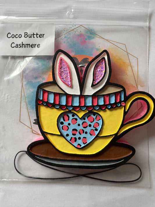 Bunny in yellow cup car freshie || Coco Butter Cashmere scented