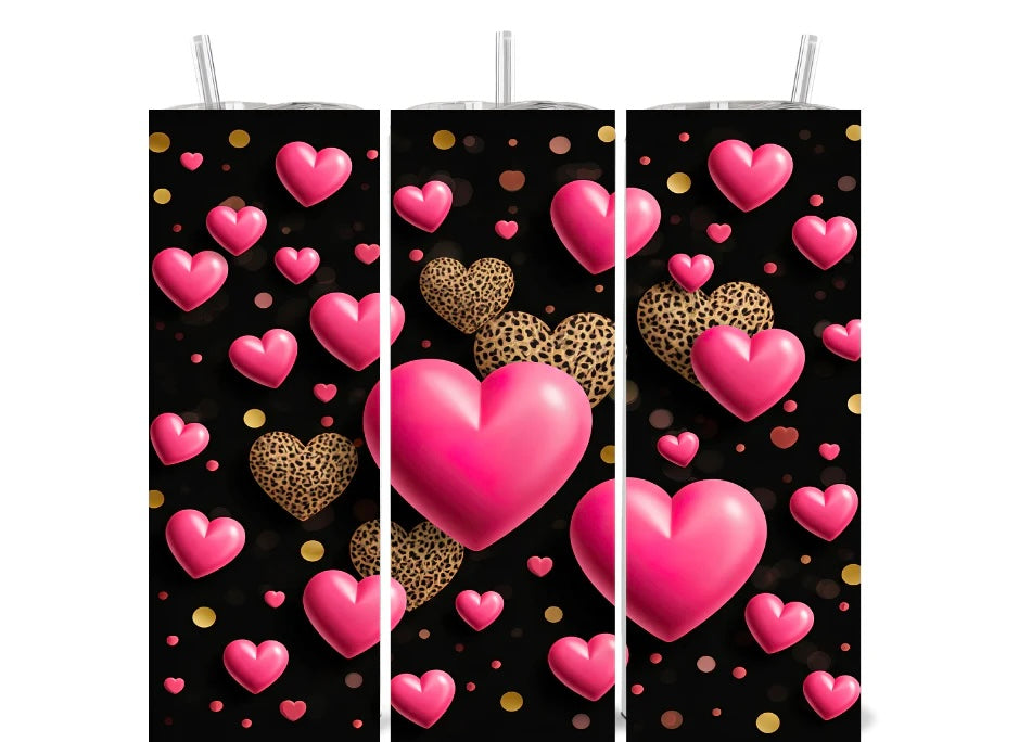 Cheetah and pink hearts w/ black background