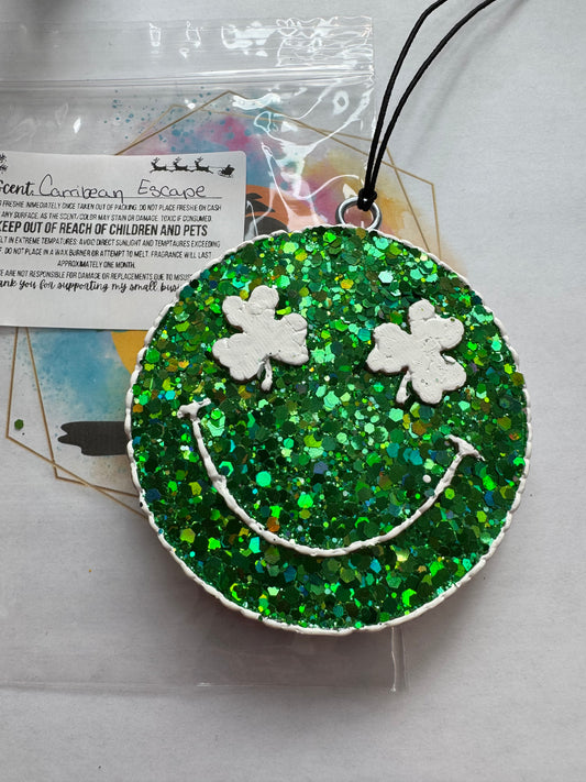 Shamrock Smiley... Carribean Escape scented || Car Freshie